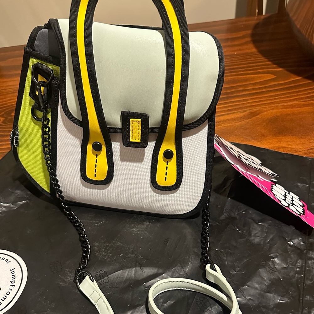 Trendy White and Yellow Crossbody Bag